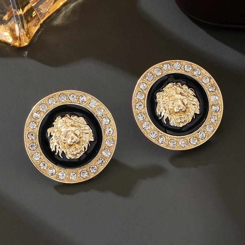 Trendy Lion Head Diamond Pendant Necklace Bracelet Stud Earrings Trendy Personality Jewelry Set