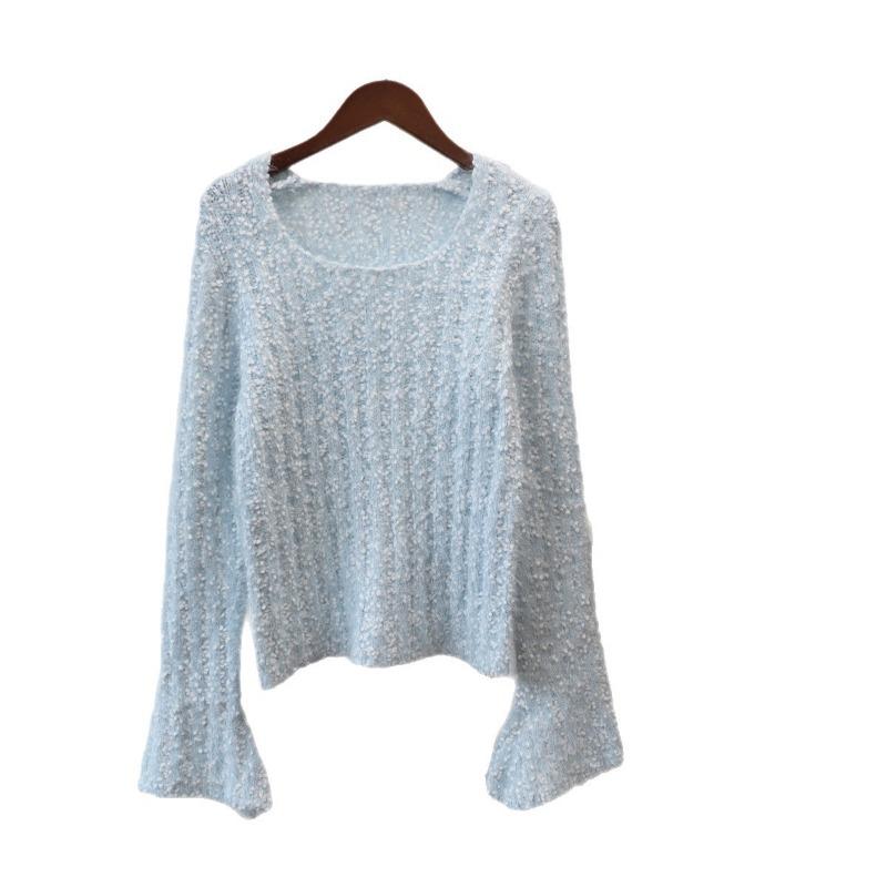 Autumn and winter new plush soft waxy short knitted sweater top sweet gentle wind long sleeve sweater pullover woman