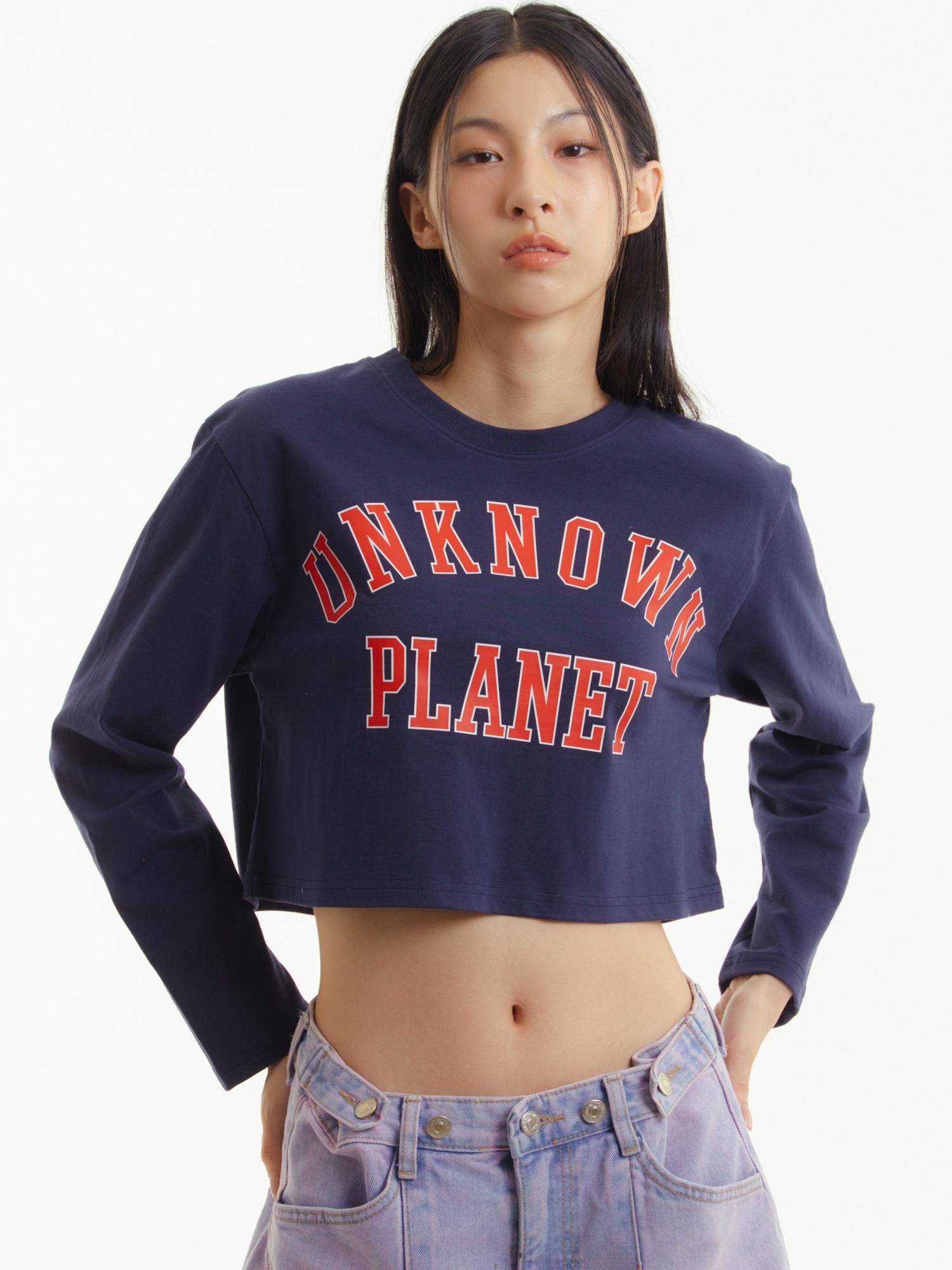 Unknown Planet Varsity Logo Crop Top Navy Navy/Free