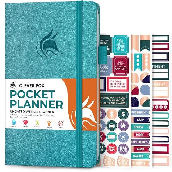 Clever Fox Pocket Planner Weekly – Undated Monthly Goal Planner and Calendar, Mini Planner Perfect for Purse, 3.7x6.7 (Forest Green) Pocket size (3.7 x 6.7 ) аквамарин