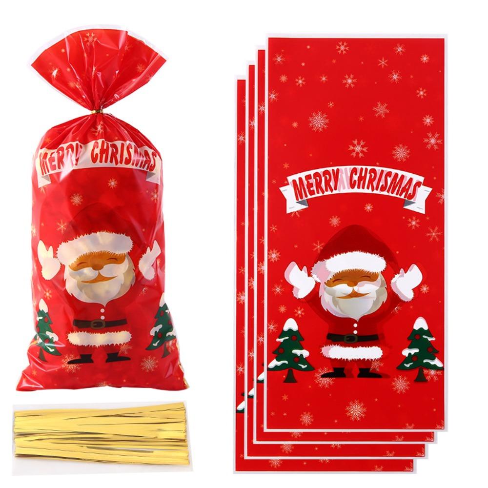 50/100pcs 12.5*27.5cm Christmas Candy Bags Santa Snowman Christmas Gift Bag Candy Biscuit Bag Xmas