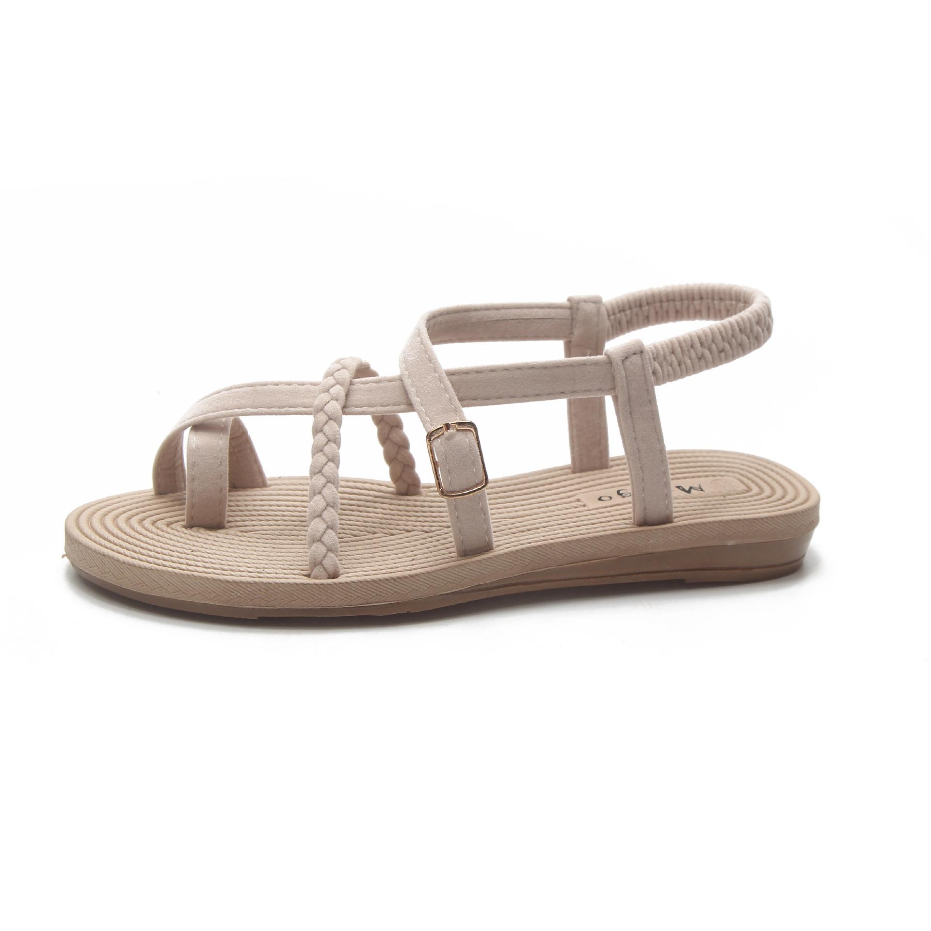 

Women Flat Sandals Summer New Round Head Beach Shoes Korean Style Anti Slip Lightweight Open Toe Buckle Comfort Slippers 35