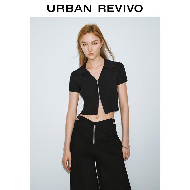 UR Women s 2024 Fall Slim Fit Zipper Short Sleeve Knit Top S