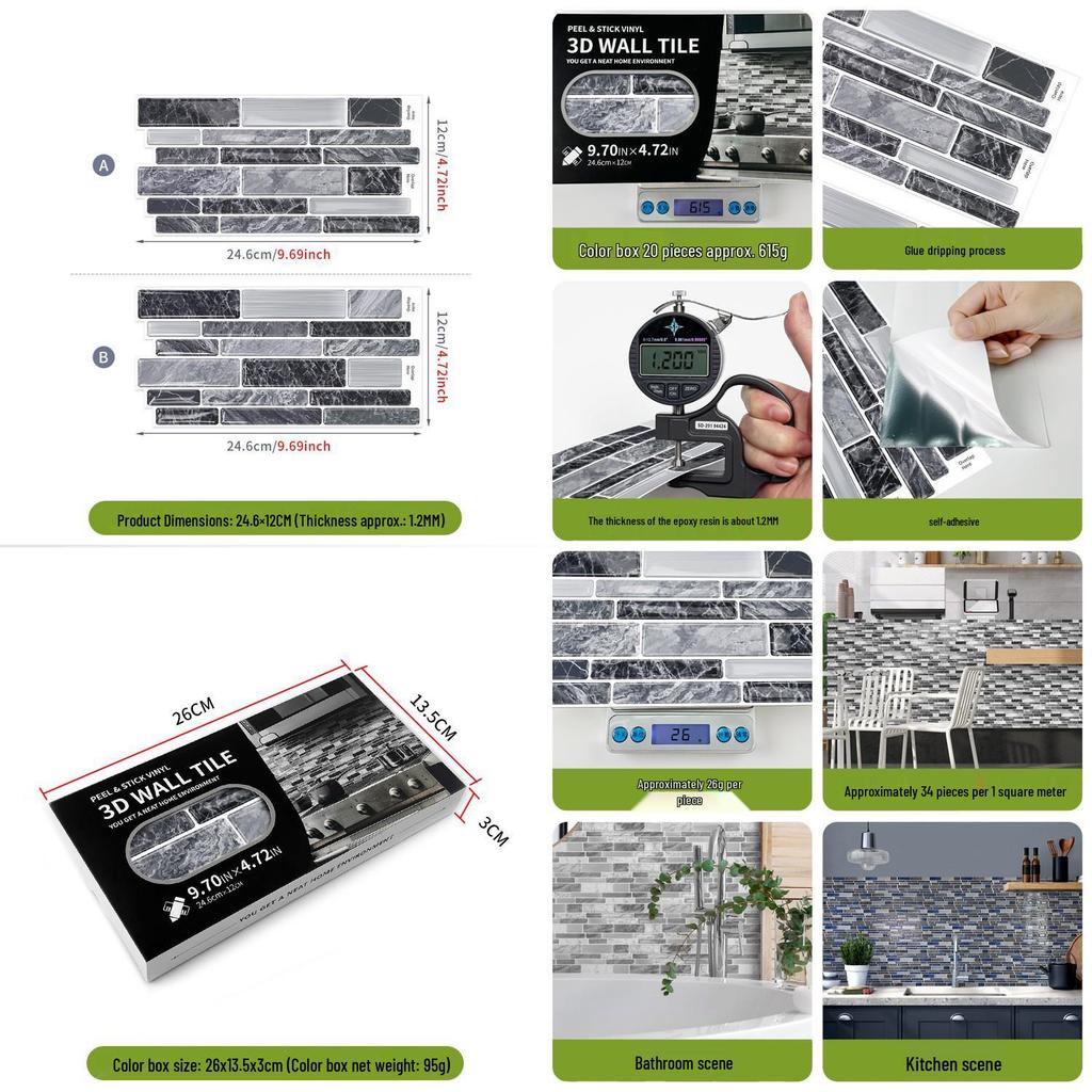 Meiji 3D Waterproof Self-Adhesive Wall Sticker for Kitchen and Bathroom Renovation