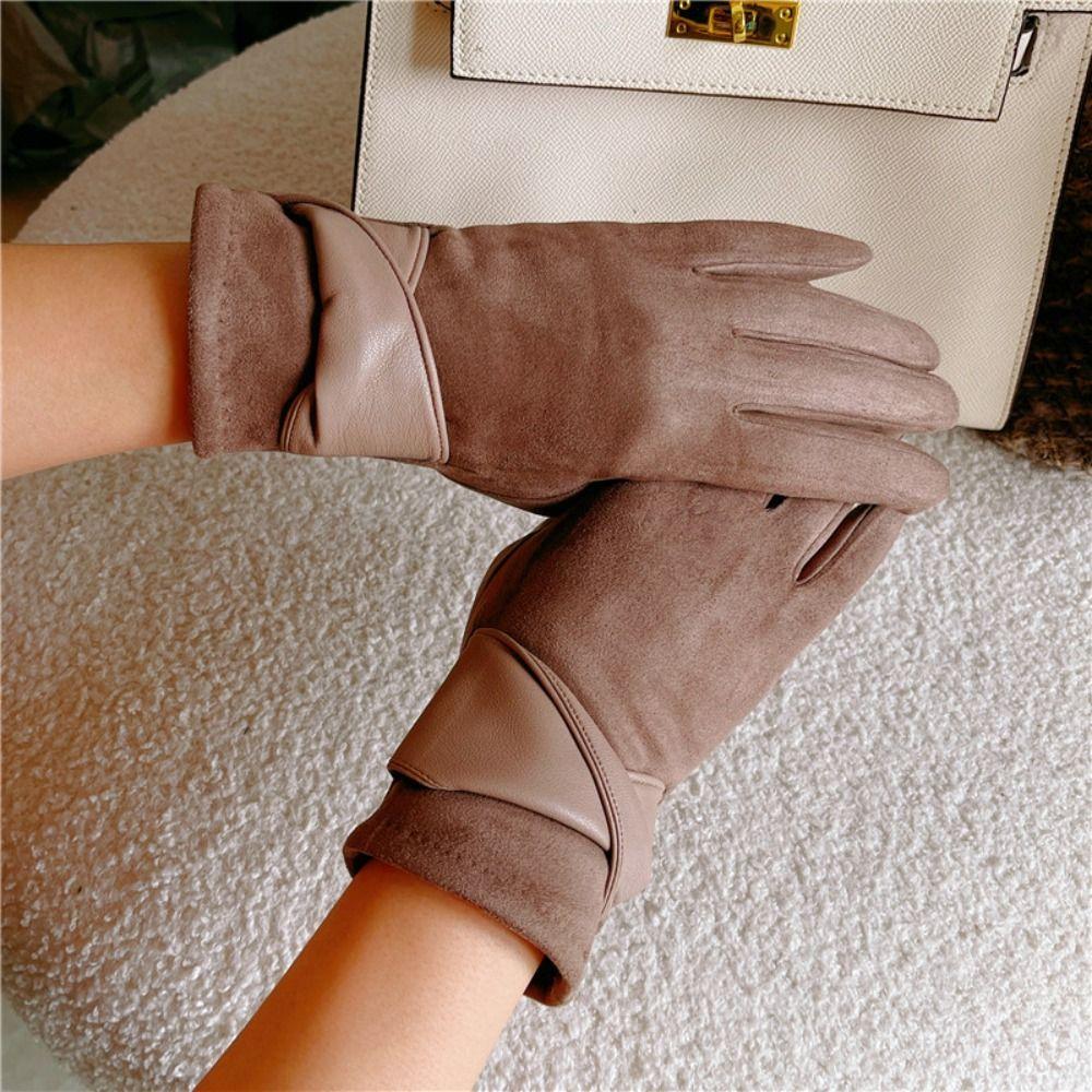 Thicken Suede Leather Gloves Chamois Leather Winter Driving Gloves  Gloves  Women