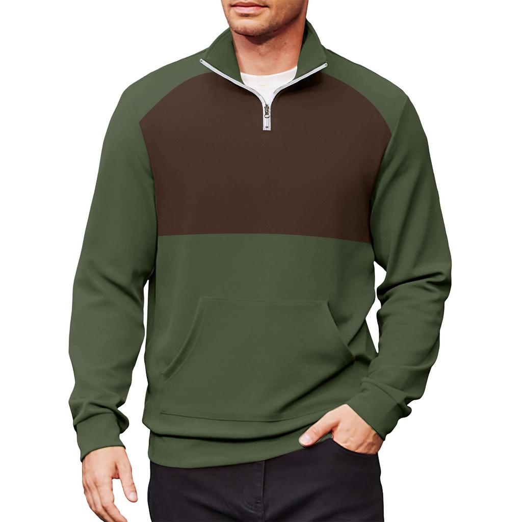 Men's Casual Long-Sleeved Collared Quarter-Zip Sweatshirt