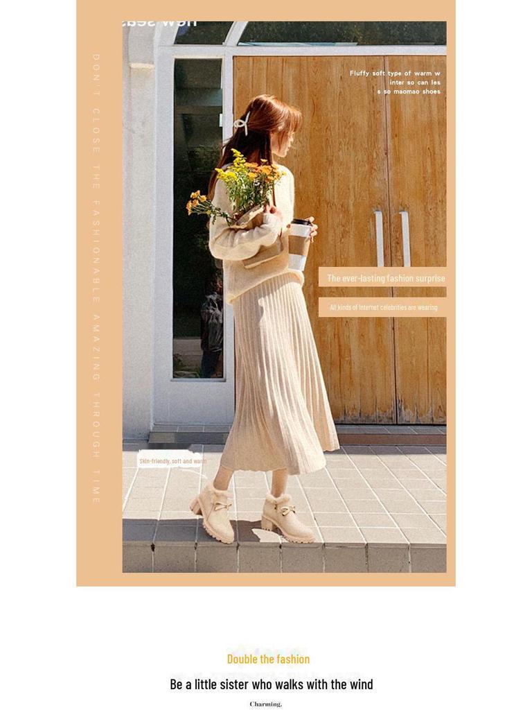 2024 Korean Style Women's High Heel Short Boots with Cotton & Velvet - Autumn/Winter Versatile Fur Footwear