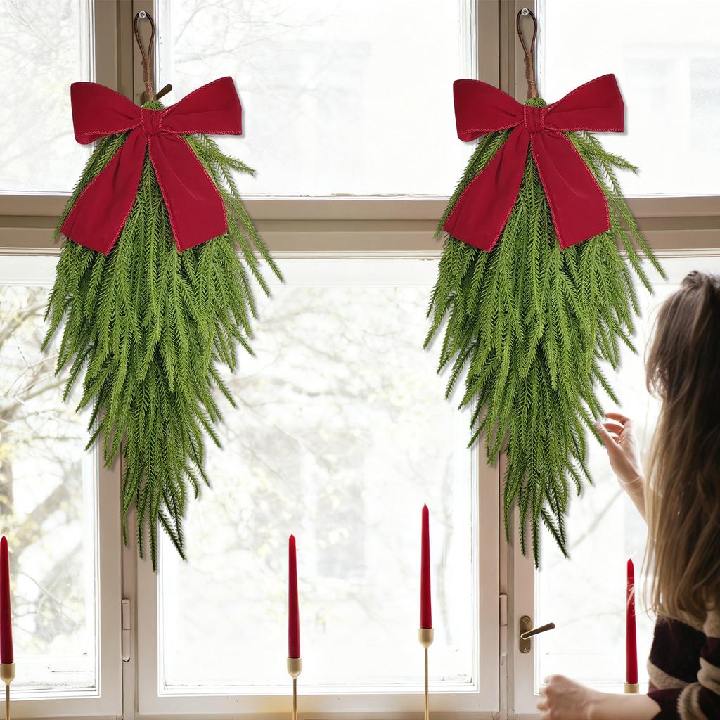 60cm Simulated Soft-Glue Norfolk Needle Wall Hanging Christmas Tree Upside Down Vine Green Plant Holiday Decoration