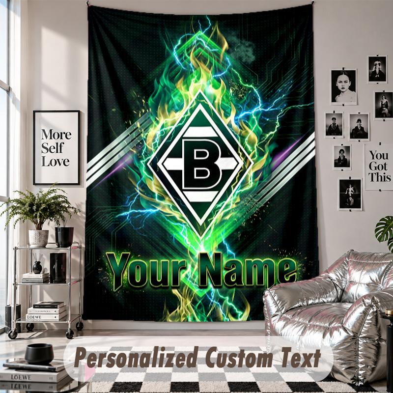 Wall Hanging Tapestry With Custom Name & Text, Borussia Mönchengladbach Decorative Tapestry For Bedroom