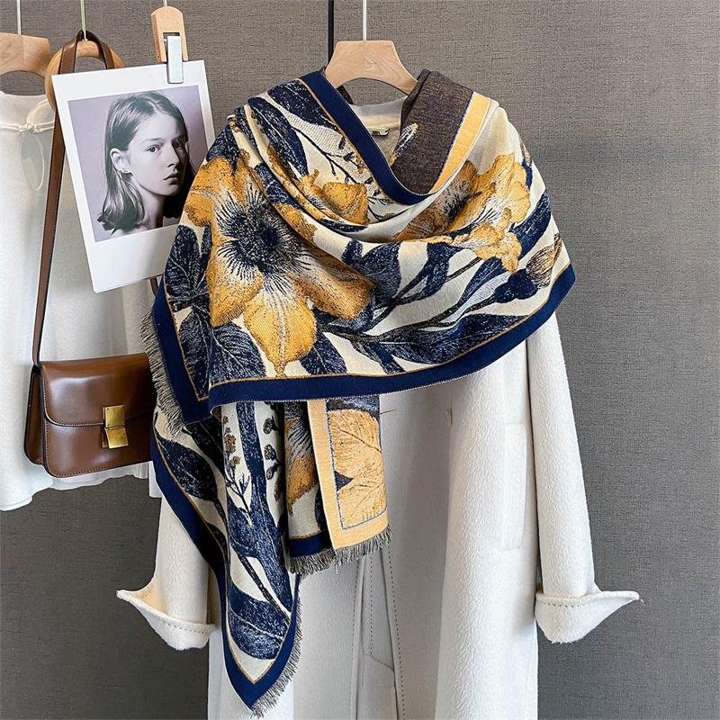 Luxury Winter Print Scarf for Women Cashmere Warm Foulard Female Shawls Wraps Thick Soft Pashmina Bufanda Scarves Stole Blanket