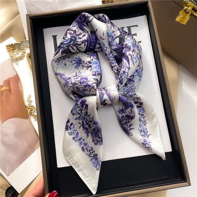 Luxuriöser Floral Print Quadratischer Seidenschal Für Damen Hijab Haarbänder 70cm Halstuch Damen Satin Schal Band Stirnband