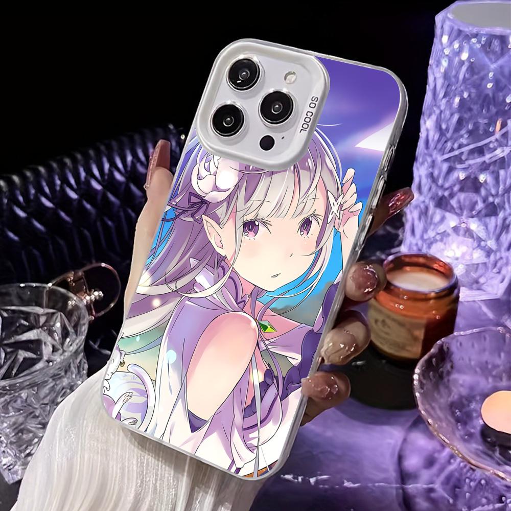 ReZero Emilia Waifu Wit Transparante Mobiele Telefoonhoes voor iPhone 17 16 15 14 13 12 11 X XR XS Air Pro Max Plus Kleurrijke Cover