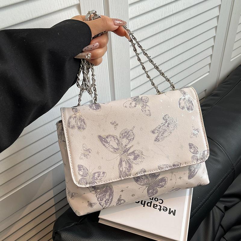 New Chinese Style Chain Bag for Summer New Simple and Fashionable Butterfly One-shoulder Crossbody Small Square Bag