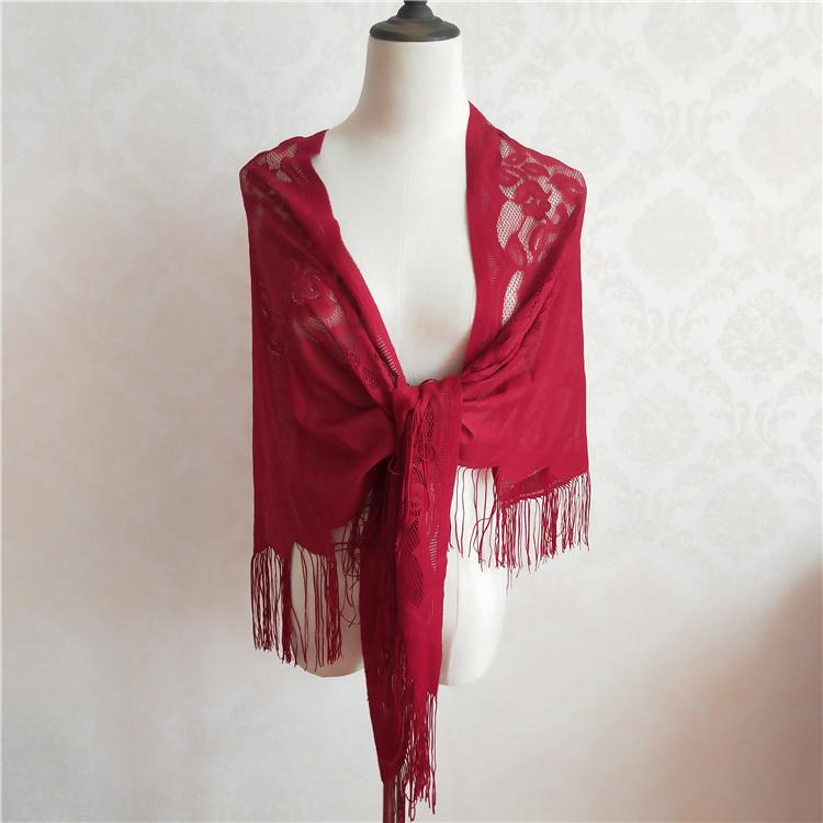 New Spring And Autumn Silk Scarf Thin Lace Triangle Scarf Women With Cheongsam Hanfu Shawl Fringe Scarf