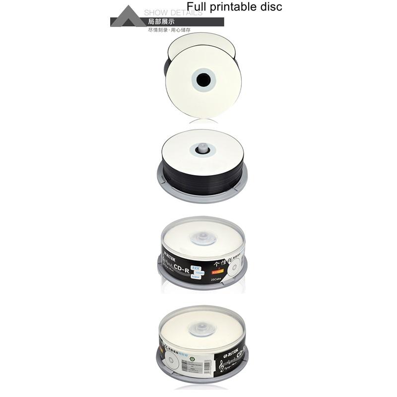 25PCS/BOX Ritek Printable CD-R Blank Disc Recordable Compact Disc 700MB/80min/52x CD-R Vinyl Disc Black Media Disc