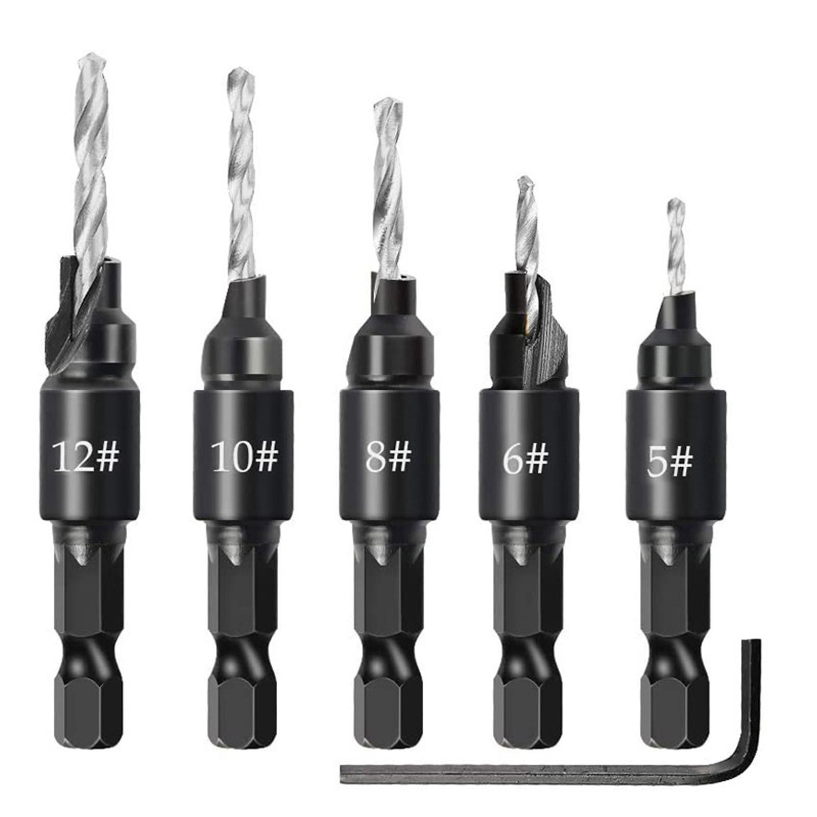 

5Pcs Countersink Drill Bit Set Depth Adjustable Counterbore Hole Drill Bits with 1Pc Allen Wrench for Woodworking Metal Drilling срібний