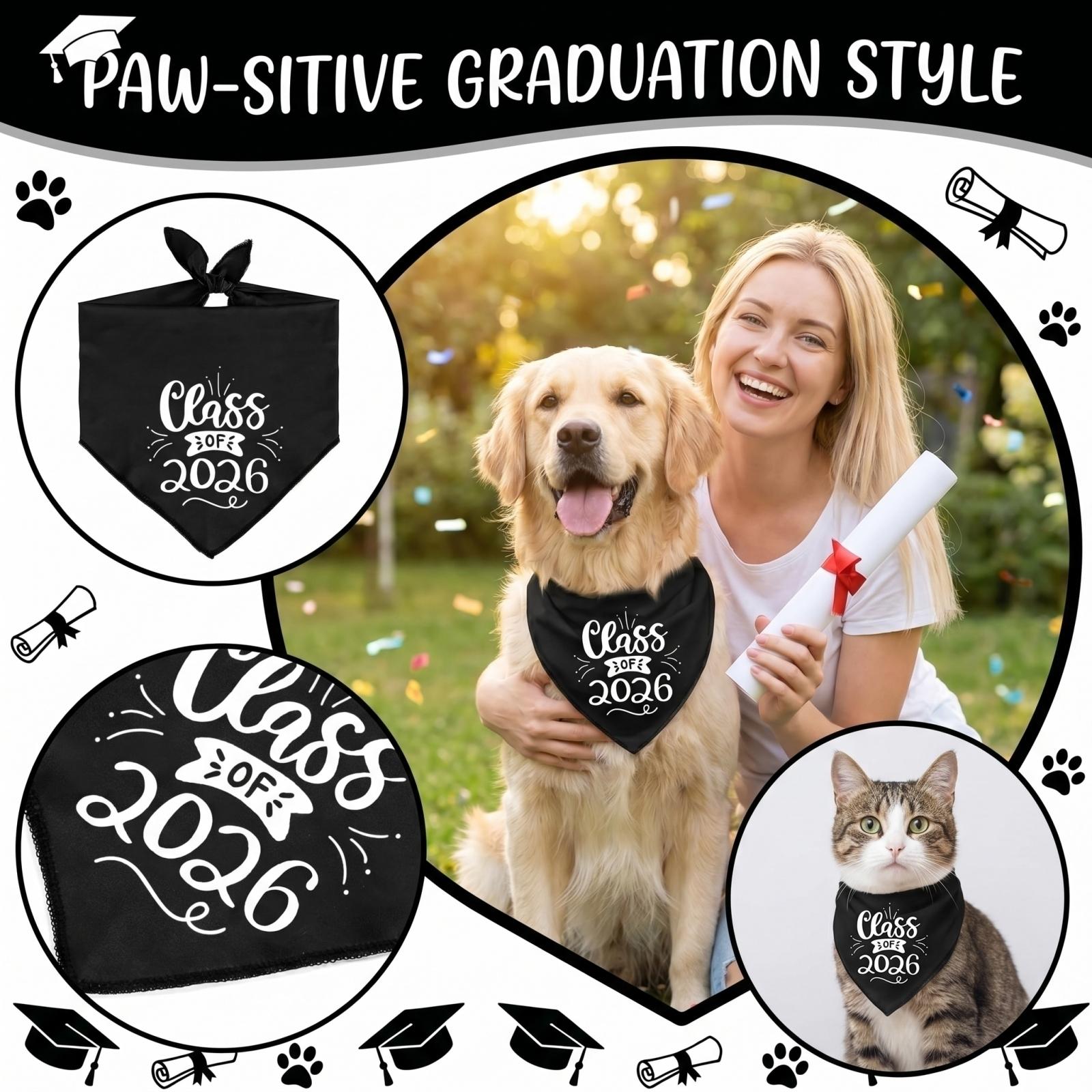 

Pet Graduation Bandana Dog Scarf Adjustable Tie On Graduation Cap Design Lightweight Cotton Fabric for Small Medium Large Dogs and Cats One Size