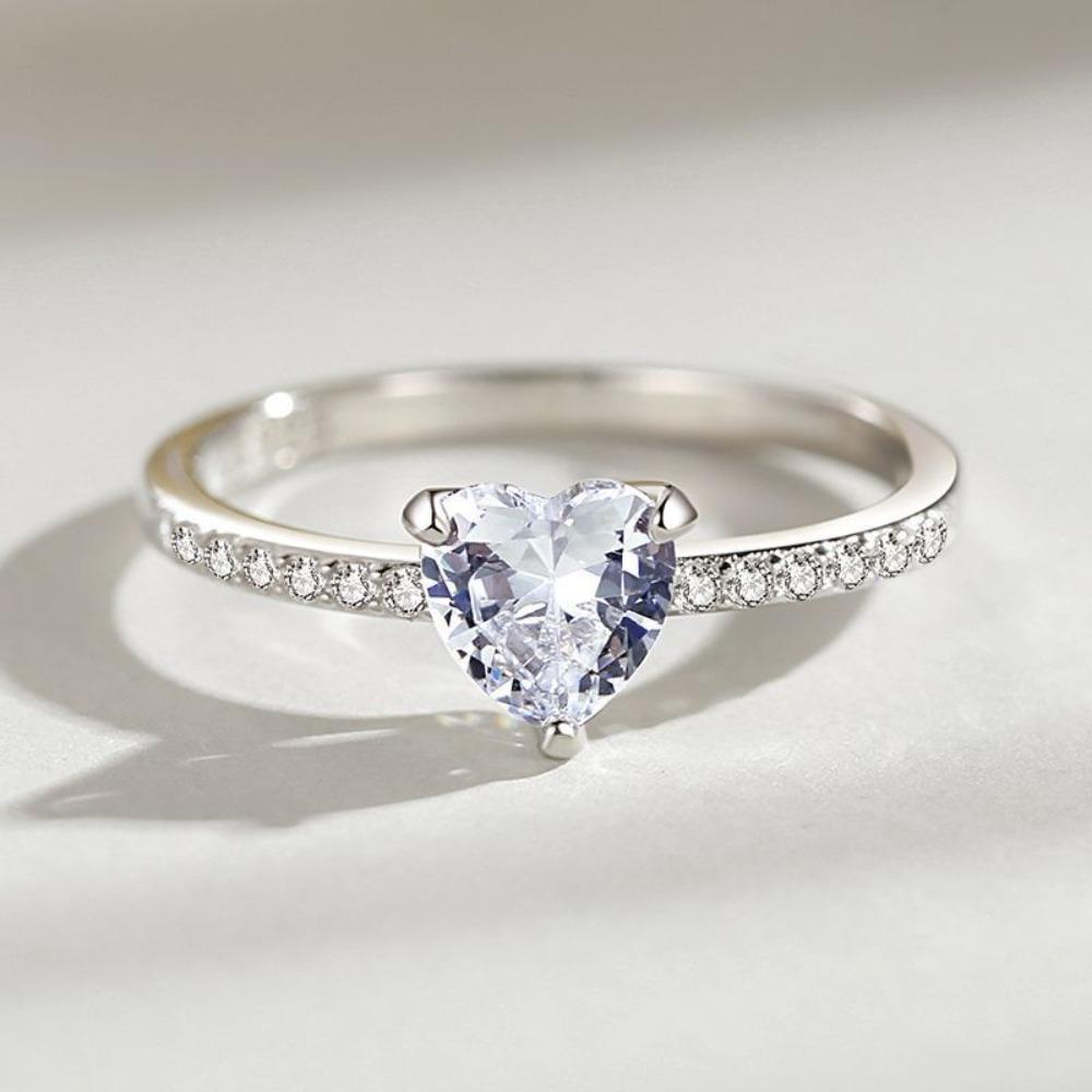 Exquisiter, strahlend heller, mit Zirkonia besetzter, verstellbarer Kristallring in Herzform für Damen, Schmuckgeschenke zum Valentinstag