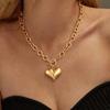 Large O-Link Chain Puffy Heart Pendant Necklace for Women Shiny Smooth Statement Necklace For Valentineday Summerwins