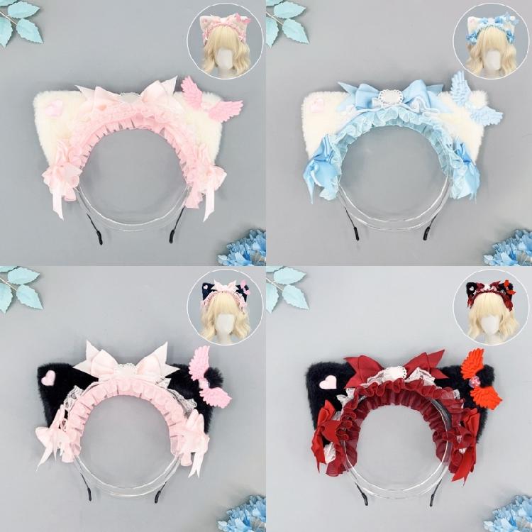 Kitten Anime Headpiece for Party Stage Birthday Face Wash Hairbands Stage Cats Ear Wing Headwear Photo Props
