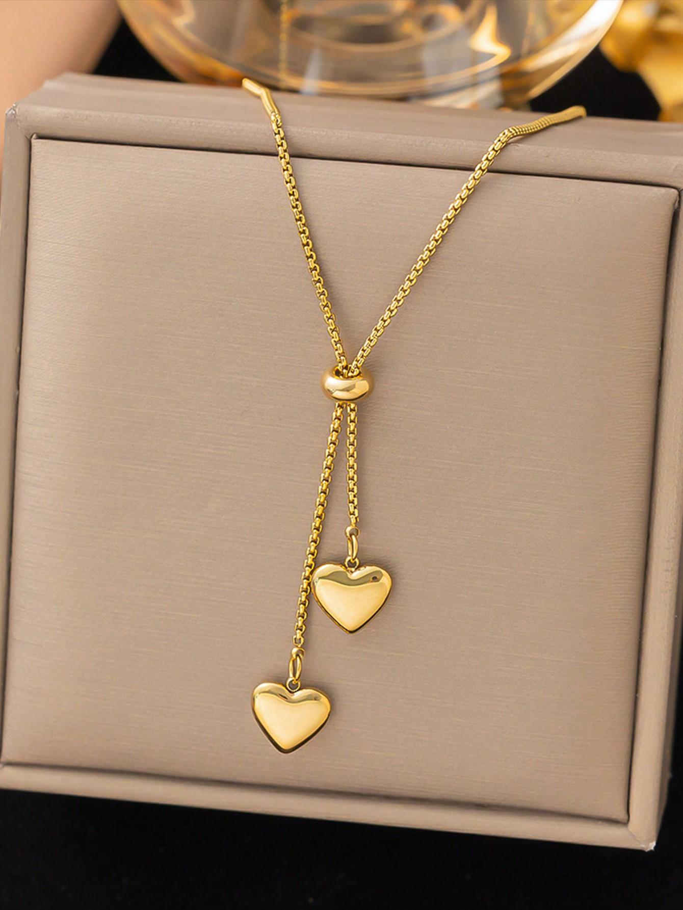 

1pc Stainless Steel Heart Shaped Adjustable Length Necklace, Suitable For Daily Wear Valentines one-size