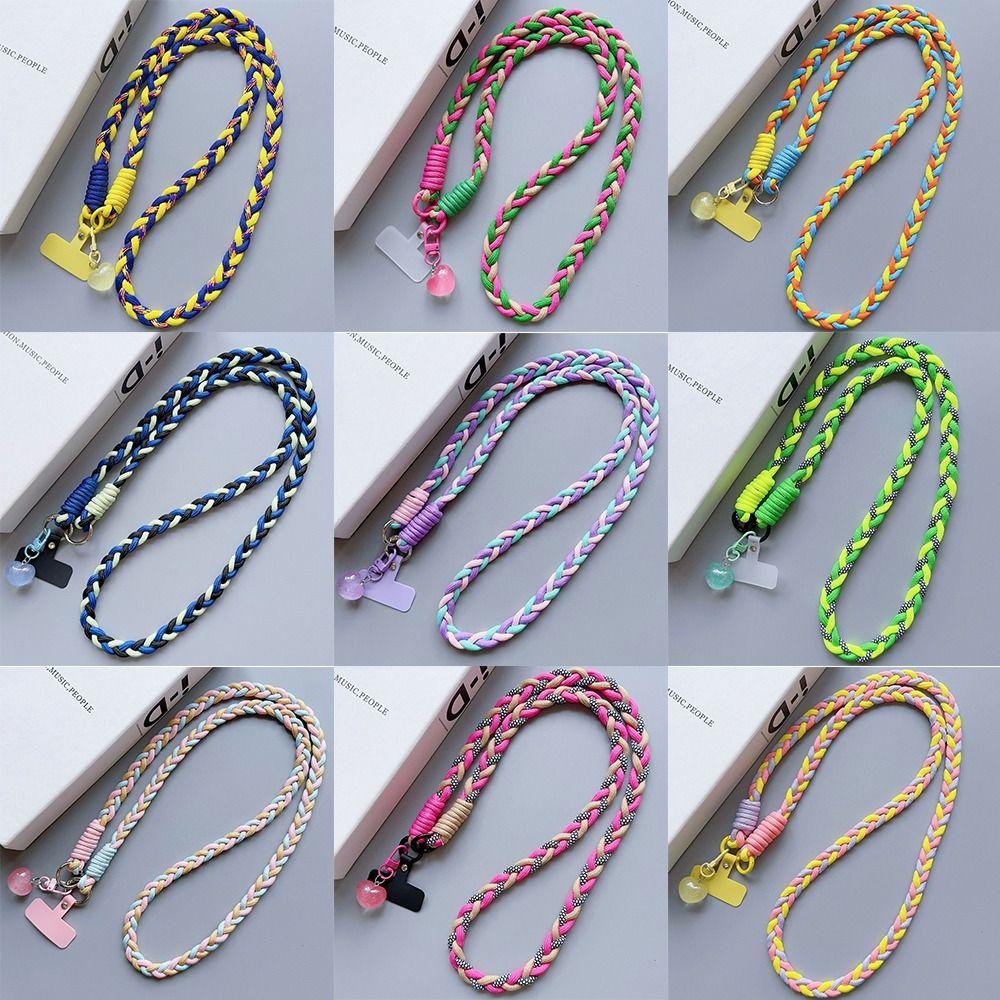 Universal Nylon Braided Phone Lanyard Detachable Colorful Shoulder Strap Anti-lost Neck Hanging Cord Phone Charm Accessories