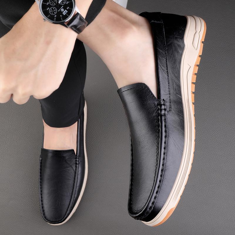 Fashion Genuine Leather Mens Soft Sole Casual Business Shoes Dress Blue Loafers Business Formal Walking Shoes Luxury Comfort Mocassins