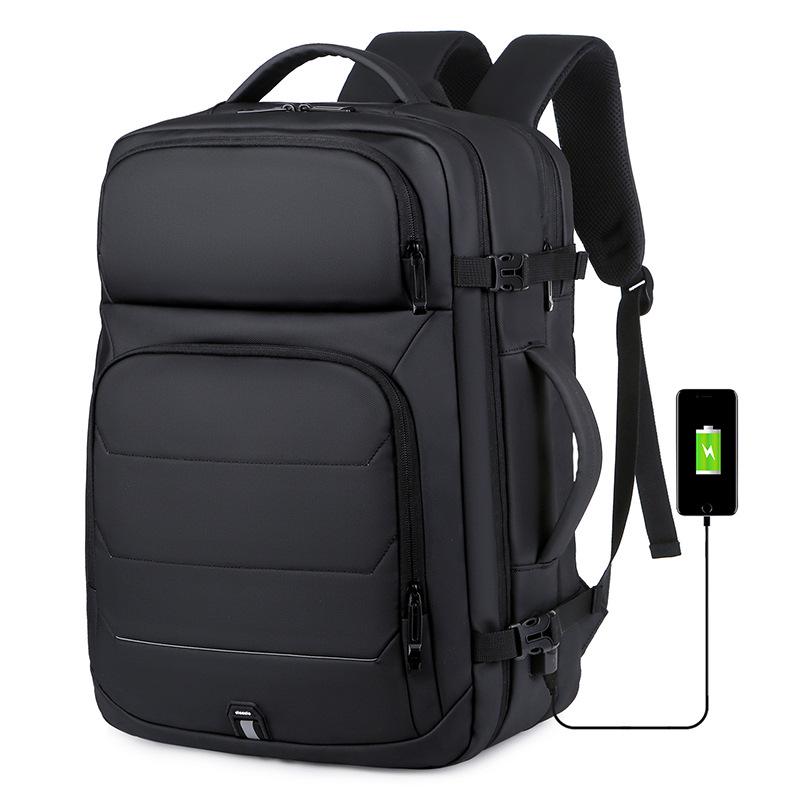 Expandable Water-Repellent Leather Laptop Backpack for Men - Large Capacity, Ideal for Business Trips and Commutes