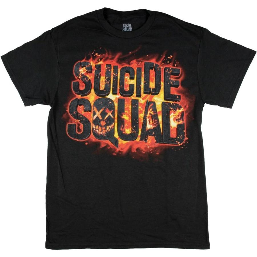 Suicide Squad Flaming Logo Mens T-shirt (Small, Black) S