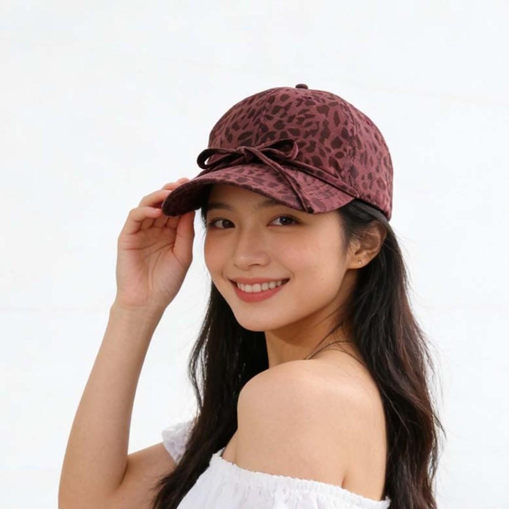 Sunscreen Leopard Print Bow Baseball Cap Adjustable American Style Casquette Y2K Peaked Hat Daily