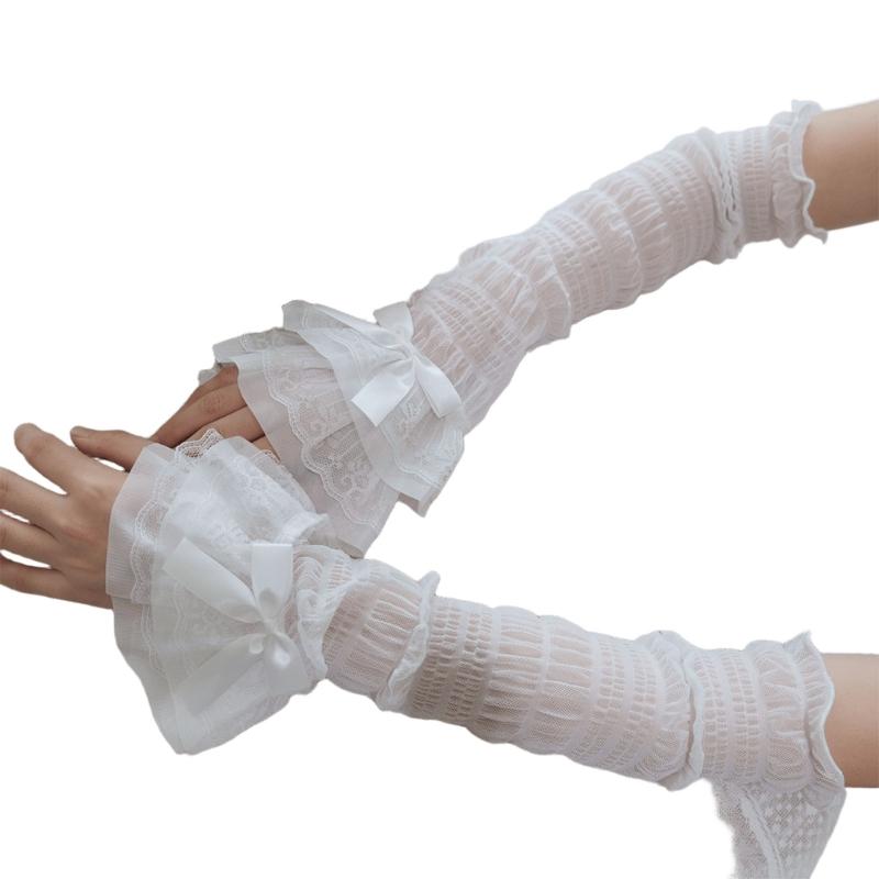 Elegant Bows Arm Sleeves Women Lace Fingerless Gloves Cosplay Costume Accessories for Women and Girls