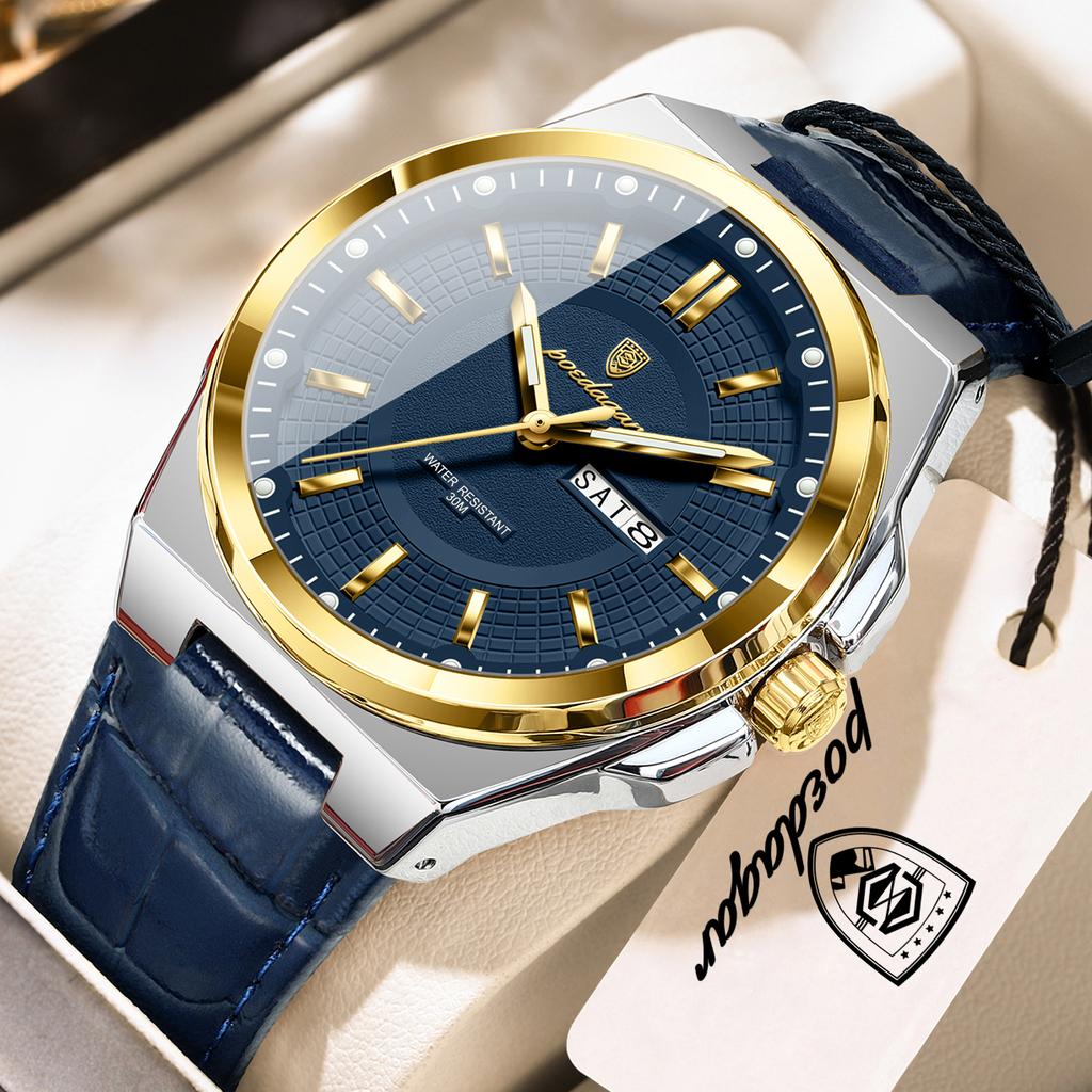 POEDAGAR Fashion Man Wristwatch Waterproof Luminous Date Week Business Quartz Watches Leather Sport Clock Reloj Hombre