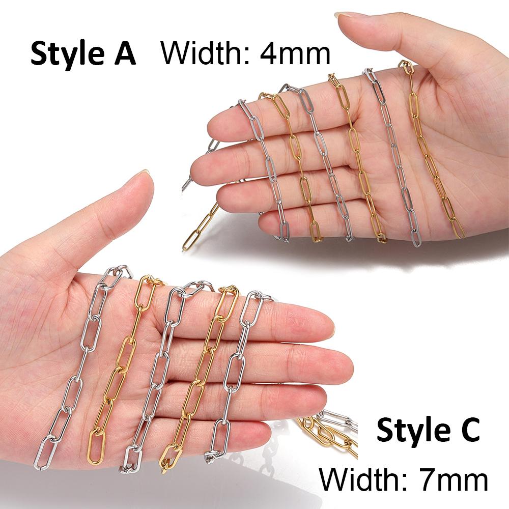 No Fade 1meter 4mm Stainless Steel Chain Cable Gold Chains for Necklace Bracelet Anklet Jewelry Making Components Wholesale DIY