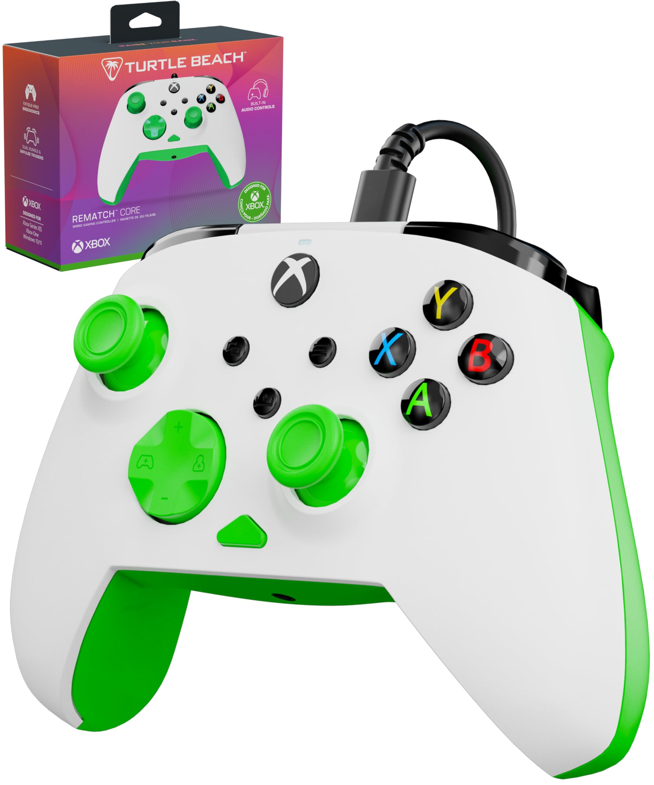 

КОНТРОЛЕР TURTLE BEACH Rematch Core Білий Зелений Дротовий USB Офіційно сумісний з Xbox Series Chat Mix Мікрофон Вимкнення звуку Ергономічний Роки Гарантії виробника 6
