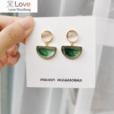 Корейські жіночі сережки-кліпси із зеленим камінням Жіночі геометричні напівкруглі сережки зі смолою Прості маленькі свіжі сережки-кліпси