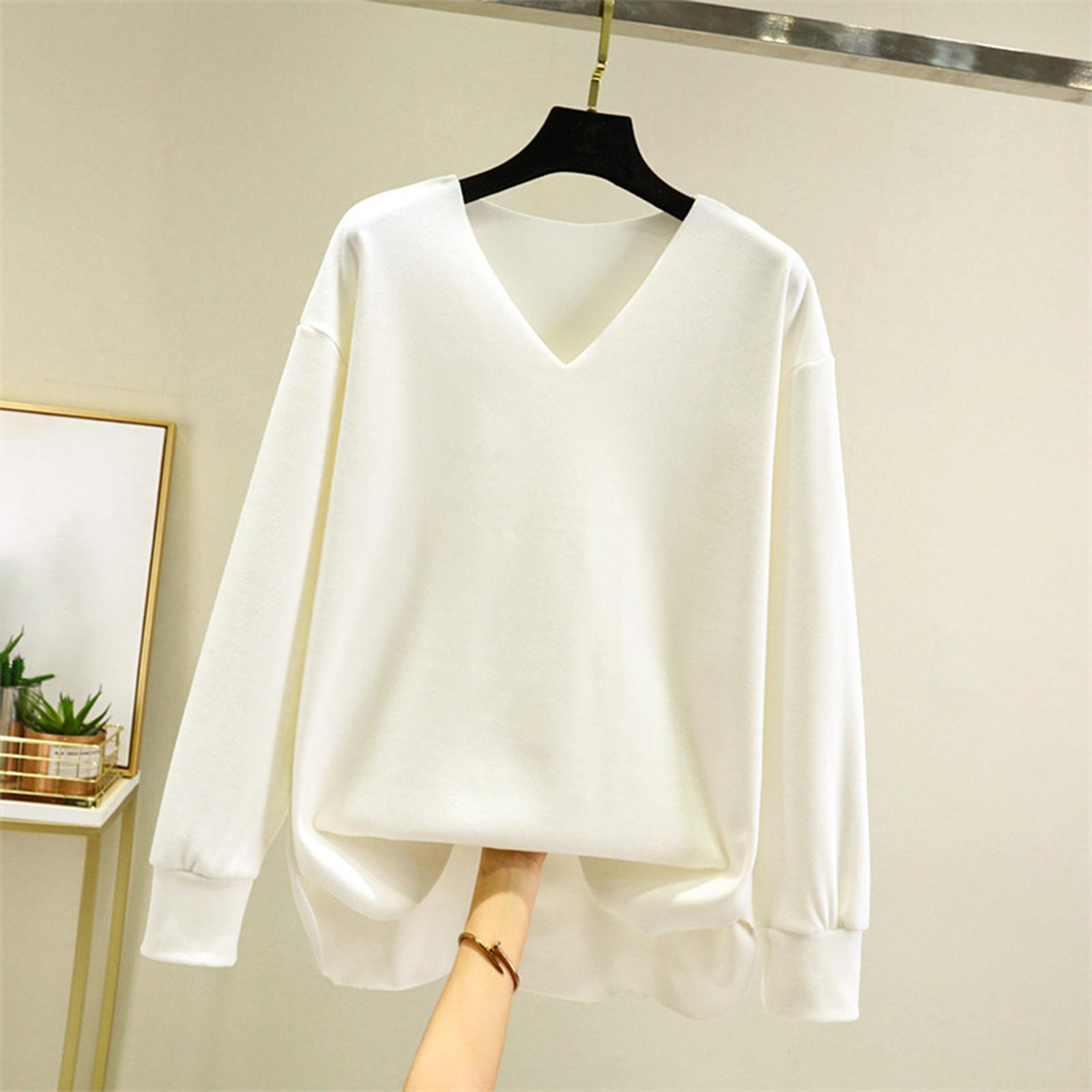 

Женский модный однотонный флисовый утолщенный топ с длинными рукавами XL белый