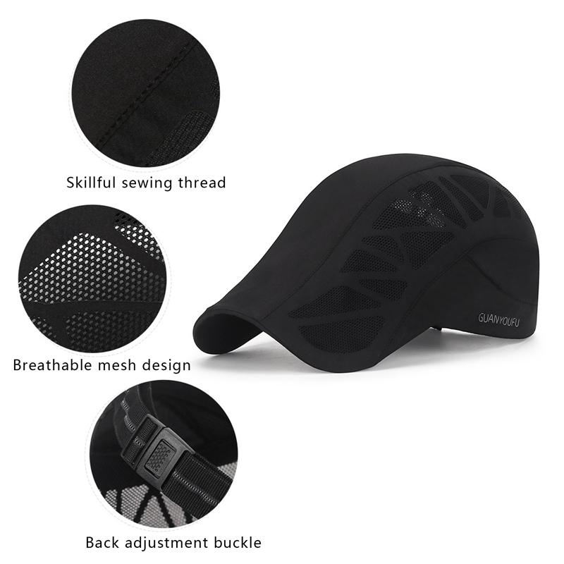 Men Summer Outdoor Mesh Breathable Quick-Dry Beret Hat Golf Running Cap Womens Newsboy  Working Casquette Sun Hats Flat Visor