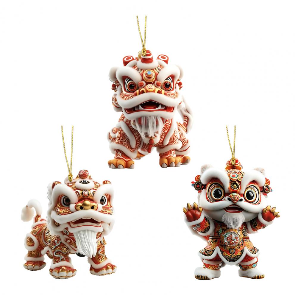 Acrylic Christmas Ornaments Reusable Christmas Decor Chinese Lion Acrylic Keychain 2d Flat Car Rearview Mirror Charm Good Luck