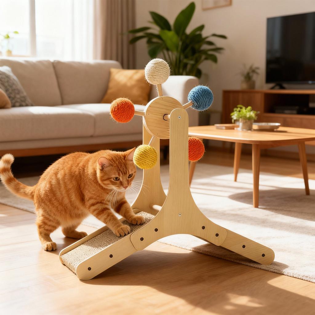 Ferris Wheel Cats Scratcher & Interactive Toy - Corrugated Cardboard Scratching Pad With Sisal Balls,  Non-Shedding For Cats Play &  Care