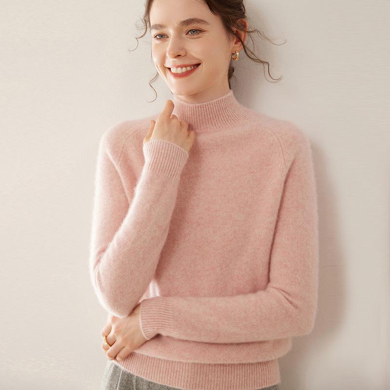 2024 Autumn/Winter Women's Thickened Half-High Neck Cashmere Knit Base Sweater