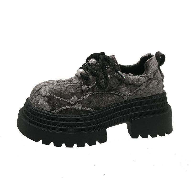 Big Head Lace-up Small Leather Shoes Women's 2025 Spring New Small Platform Women's Shoes Fashion Heightening Loafers