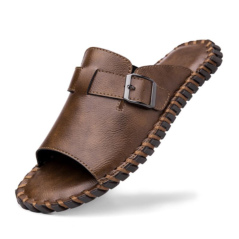 Large Size 48 Hand-stitched Split Leather Slippers Men s Sandals Beach Flip Flop Summer Men s Shoes 38