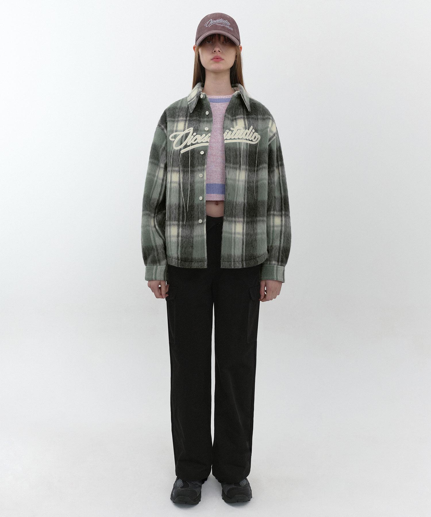 Oioi Collection Wavy Applique Check Shirt_Gray M