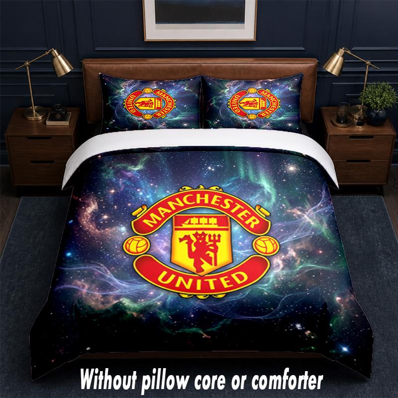Manchester United Design Bed Bedding Set 1 Duvet Cover + 2 Pillowcases Soft Breathable Household Bed Linens