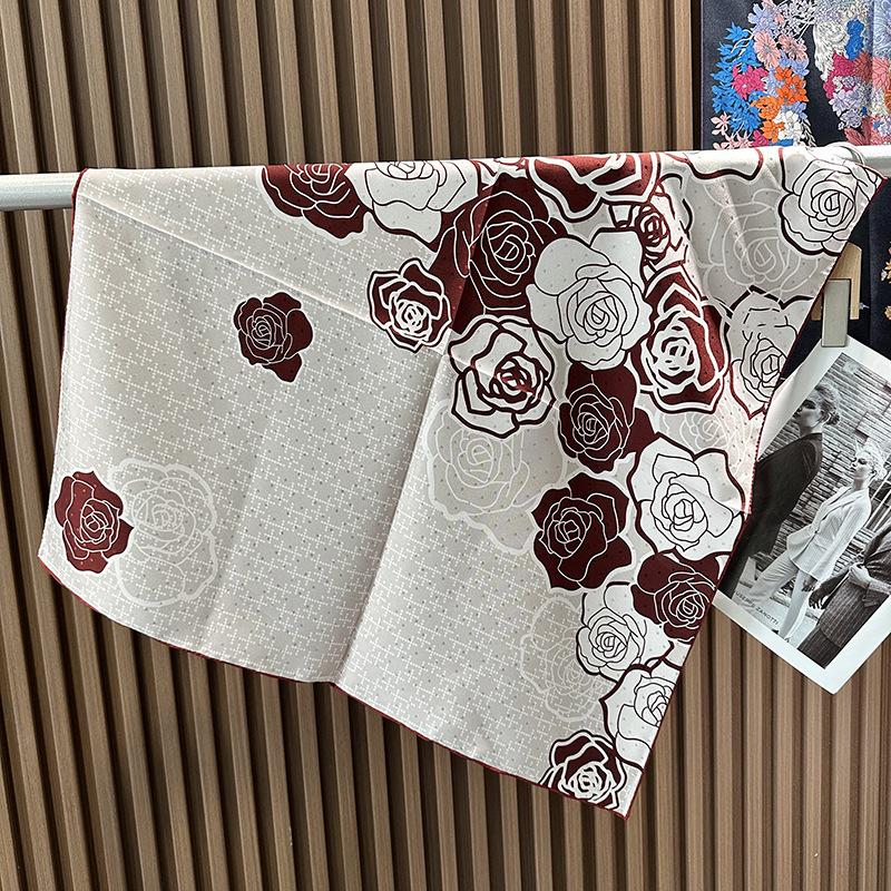 American retro pastoral flower jacquard silk scarf spring versatile temperament advanced sense heavy twill 70 square scarf 65*65cm