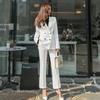 Women's Relaxed Fit 2-Piece Suit Long Sleeve Blazer High Waist Straight Leg Long Pants