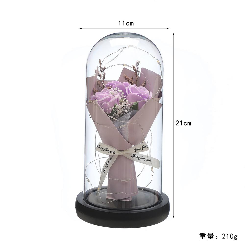 New Glass Cover Rose Eternal Flower, Mother's Day Gift Luminous Soap Bouquet Ornament, Exquisite Simulated Flower
