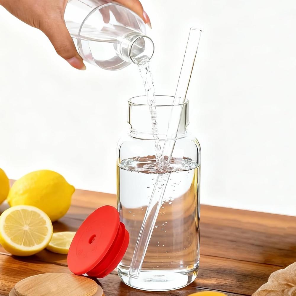 Heat Resistant Glass Water Bottle with Straw Silicone Lid Drink Cup Food Grade Juice Bottle Bar