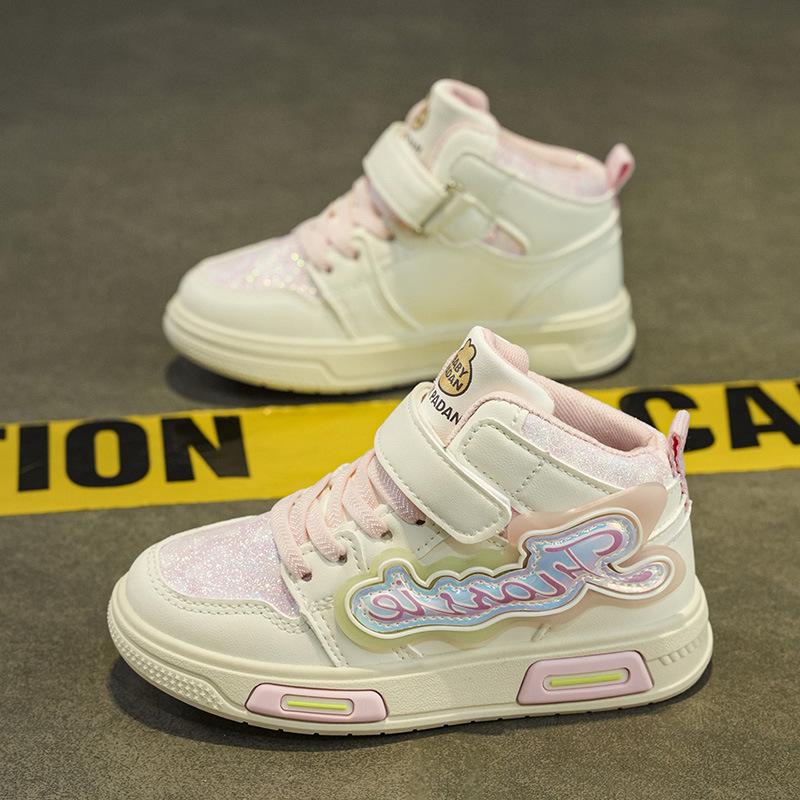 

Девичьи полувысокие кеды 2025 весна и осень новая корейская версия модная мягкая подошва нескользящая для детей среднего и старшего возраста универсальная спортивная и ле 26