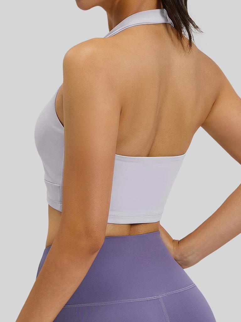 Pleated Yoga Halter: Detachable Chest Pad, Backless, Shockproof, High-Elastic Nylon Sports Tank Top